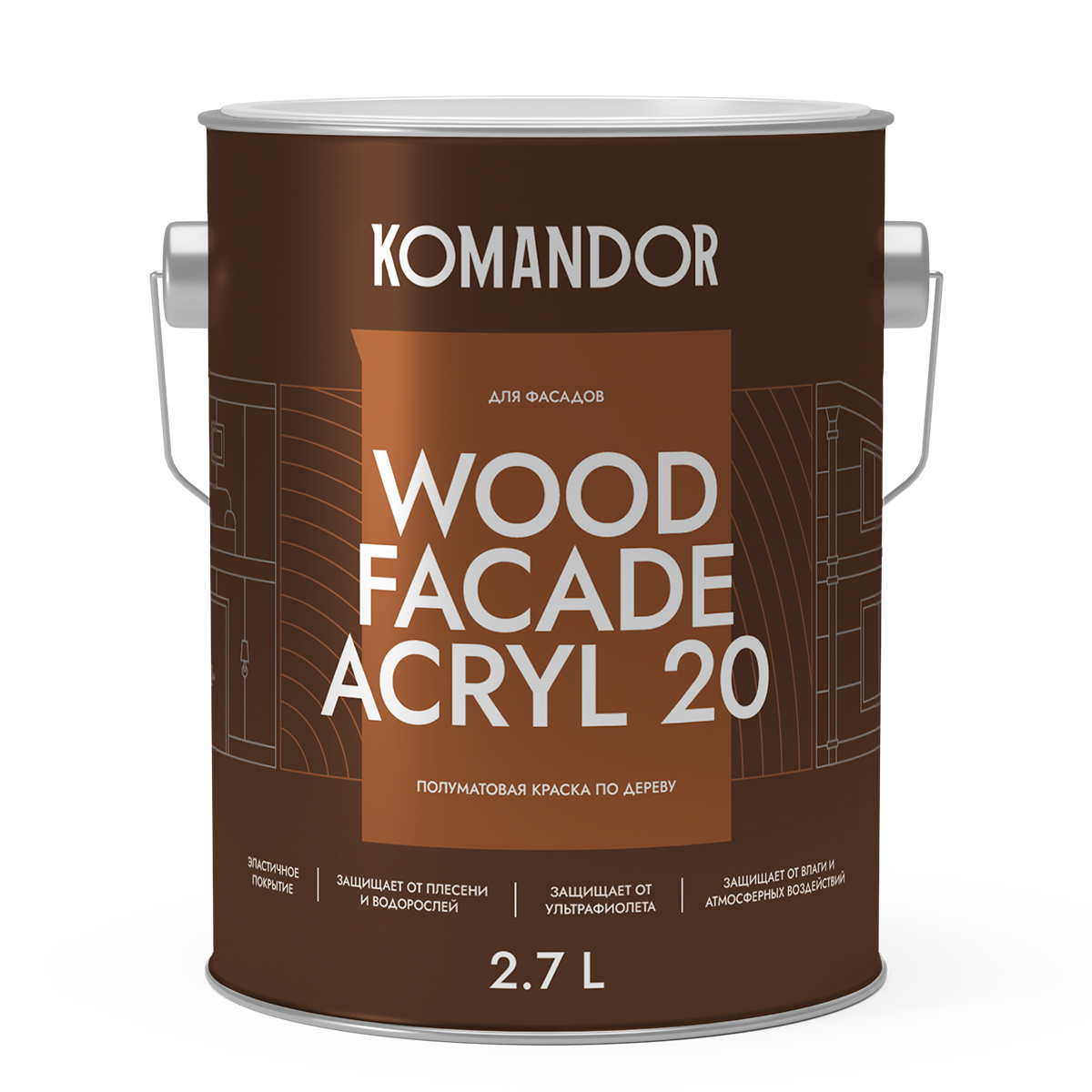 Краска по дереву Wood Fasade Akryl 20 Komandor п/матовая База С 2,7 л.