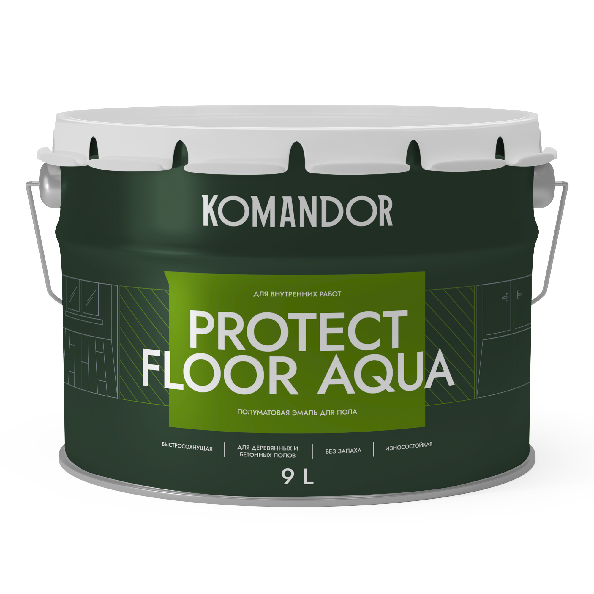 Эмаль для пола Protect Floor Aqua Komandor полуматовая База А 9 л
